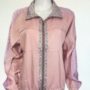 Women's Pink Jacket with Patterned Trim